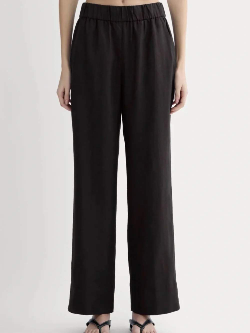 Everlane The Linen Easy Pant Size Medium Black European Flax Wide Leg Elastic